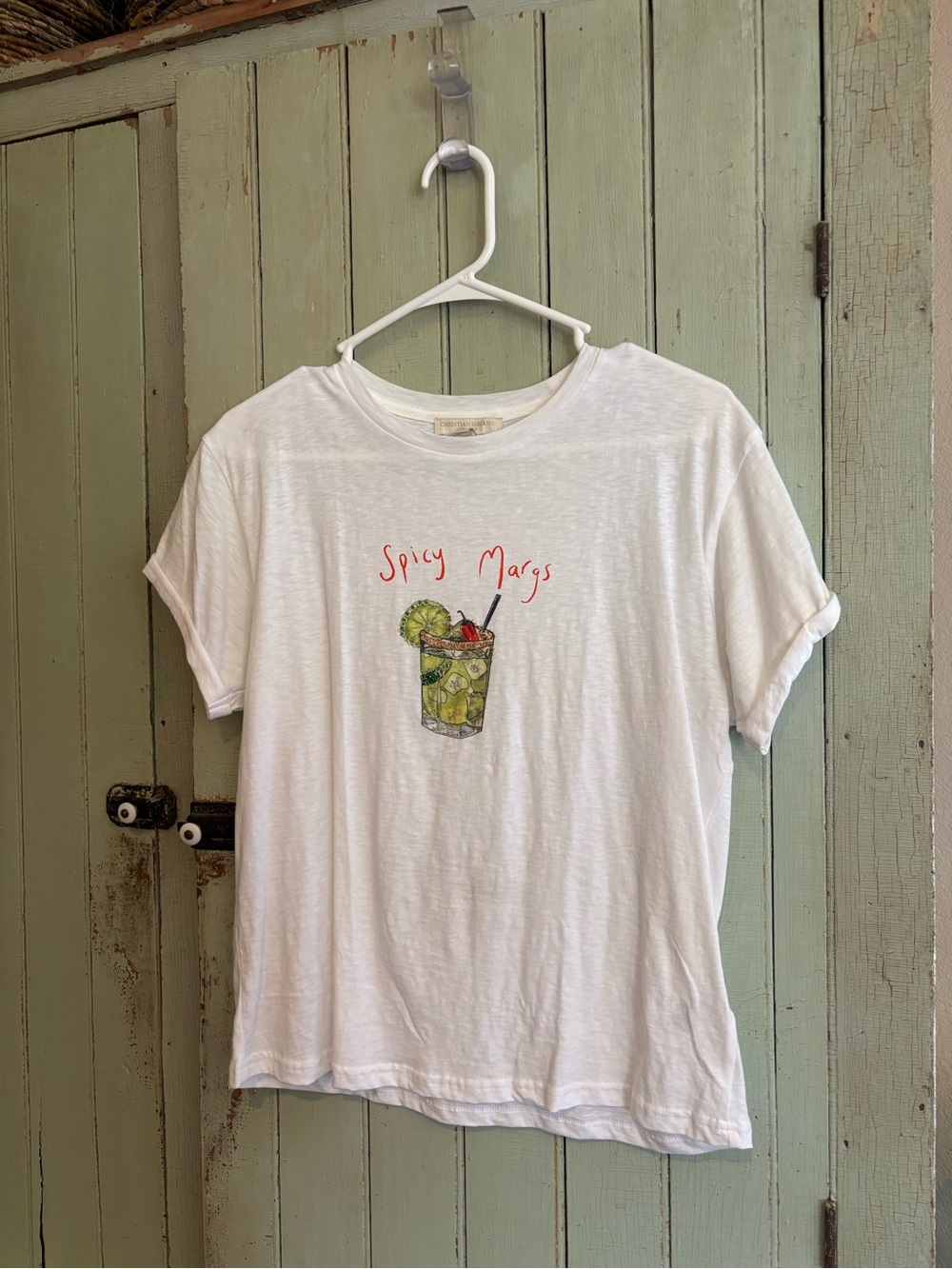 Christian Siriano White 'Spicy Margs' Beaded Graphic Tee